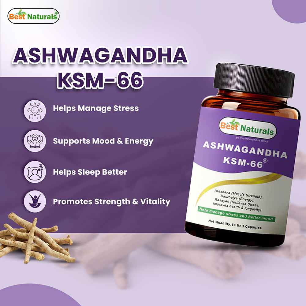 3 - Best Naturals Ashwagandha KSM-66,  60 capsules 