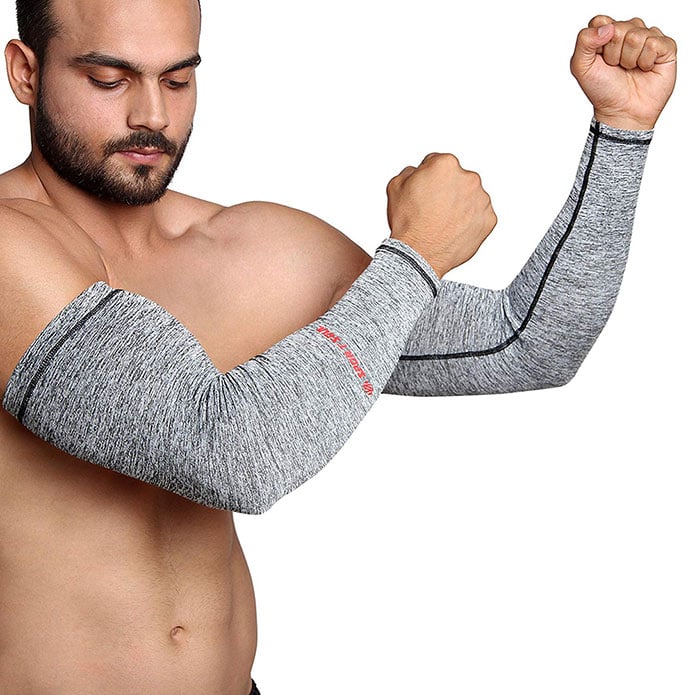 1 - SportSoul Compression Arm Sleeves,  Grey Melange  Large 