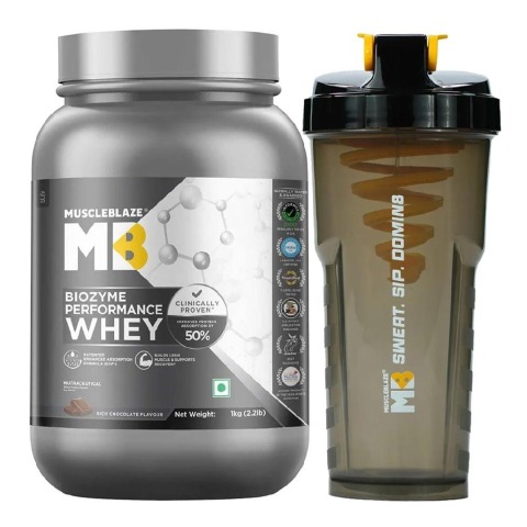MuscleBlaze Biozyme Performance Whey 2.2 lb Rich Chocolate & Shaker Combo