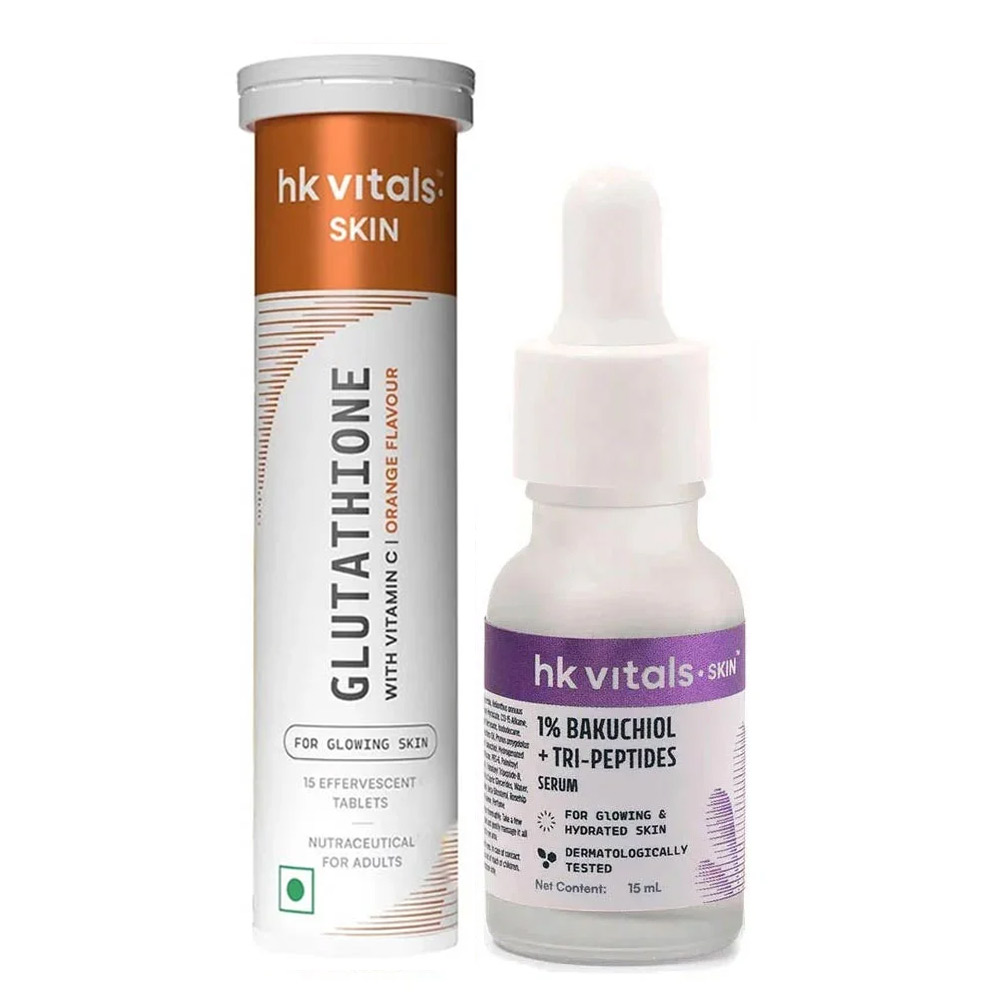 HK Vitals Glutathione Effervescent 15 Tabs Orange & Bakuchiol Serum 15 ml Combo