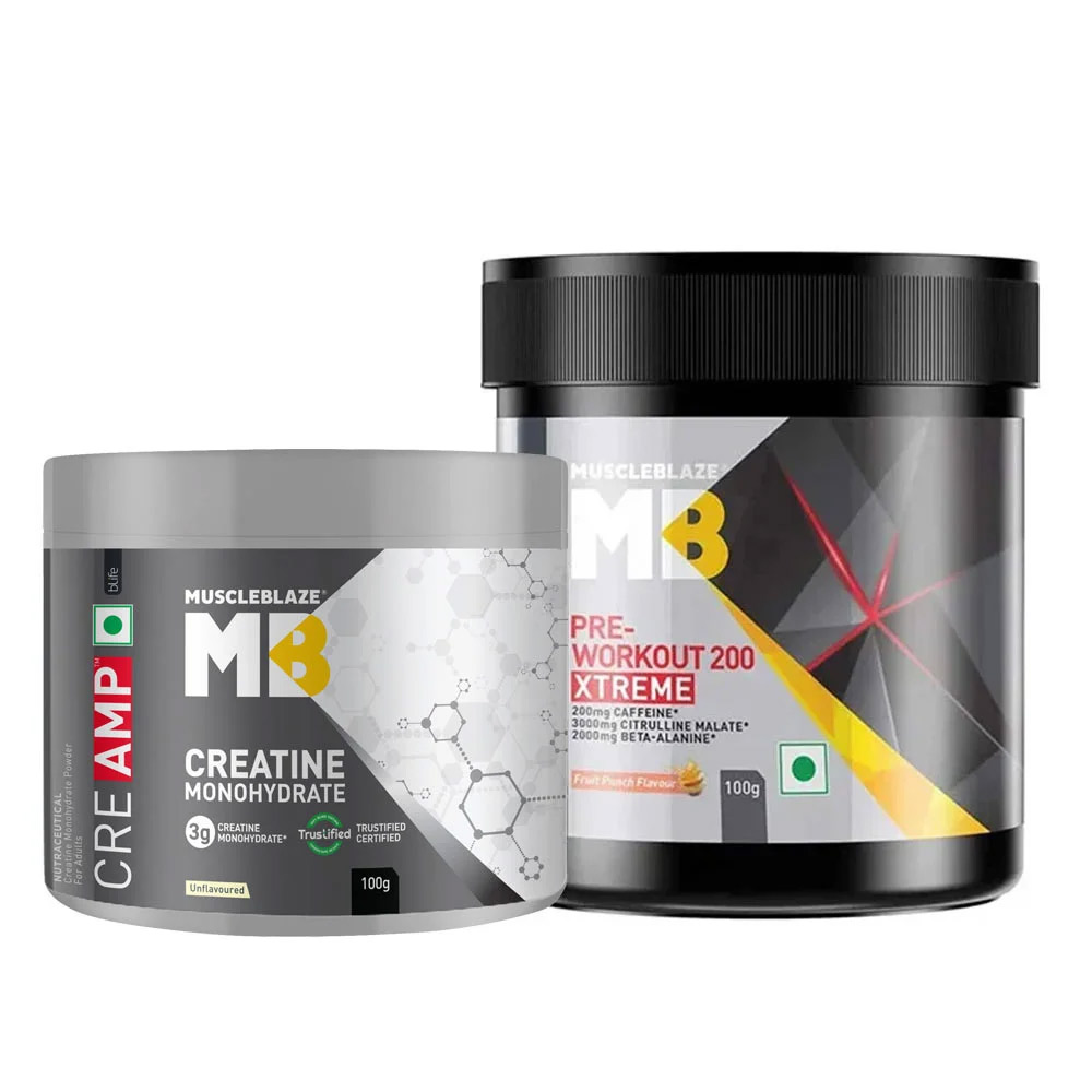 MuscleBlaze Creatine Monohydrate CreAMP & PRE Workout 200 Xtreme 0.22 lb Combo