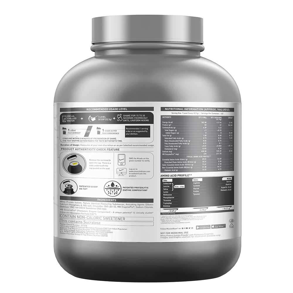 6 - MuscleBlaze Biozyme Iso-Zero Powder,  4.4 lb  Low Carb Cookies & Cream 