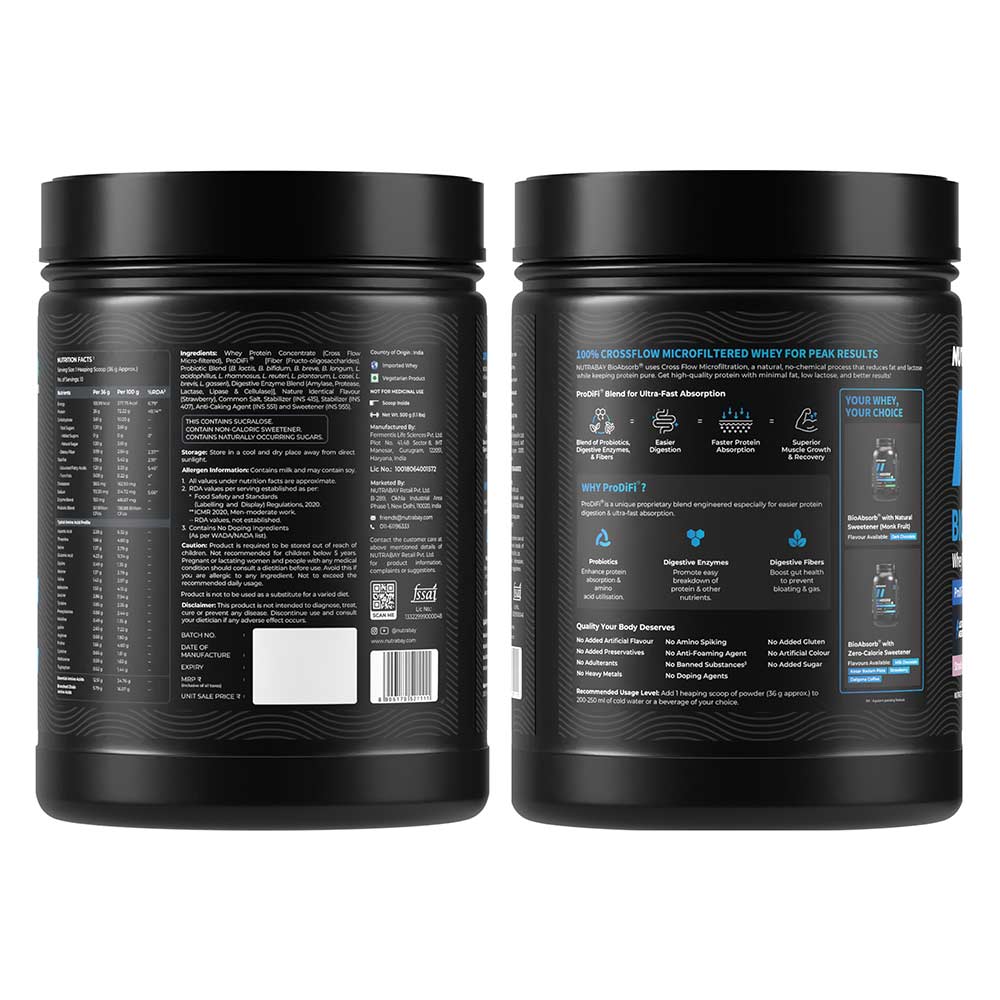 9 - Nutrabay BioAbsorb Whey Protein,  1.1 lb  Strawberry 