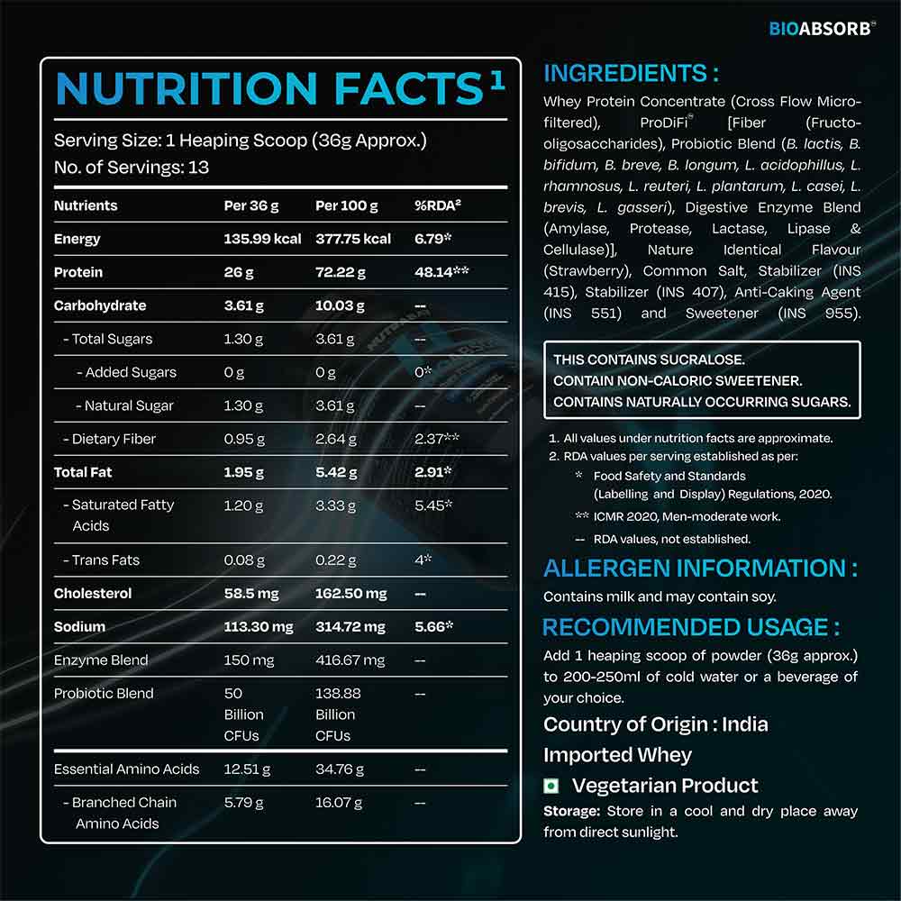 6 - Nutrabay BioAbsorb Whey Protein,  1.1 lb  Strawberry 