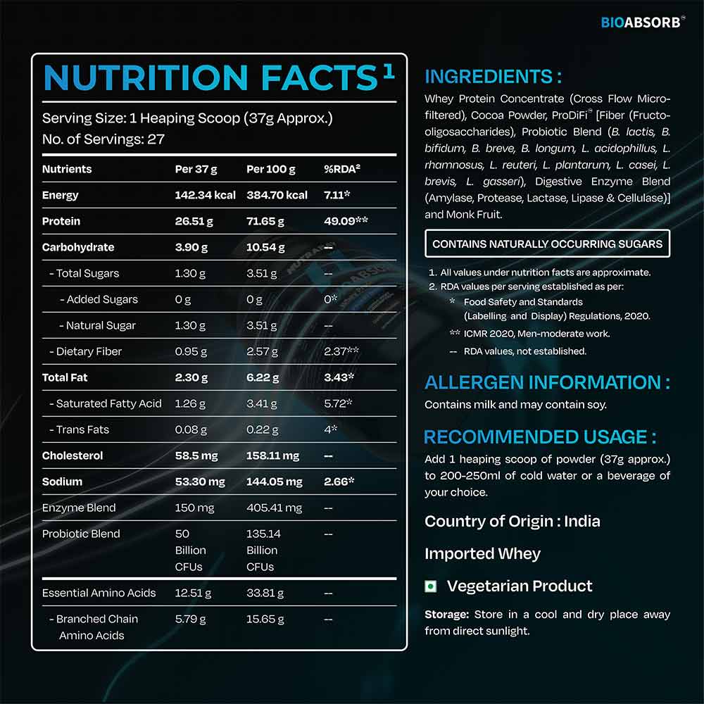 5 - Nutrabay BioAbsorb Whey Protein,  2.2 lb  Dark Chocolate 