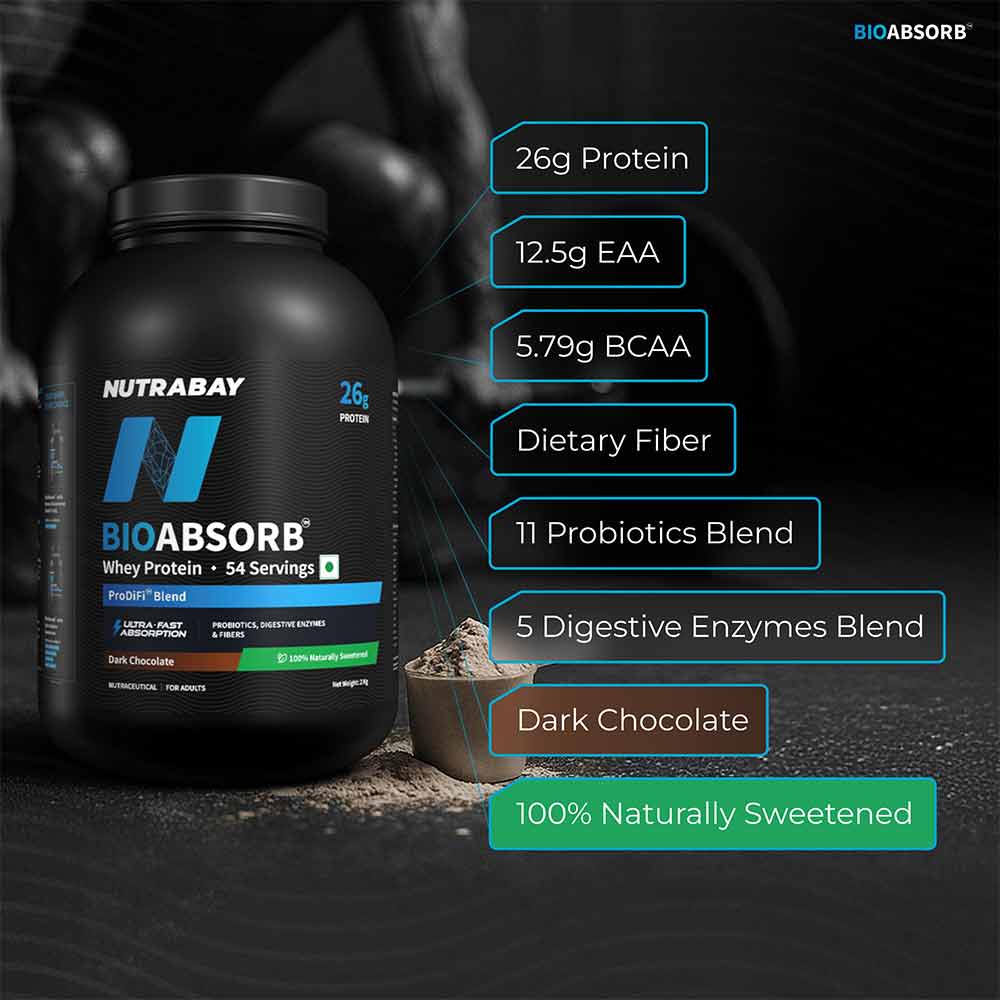 5 - Nutrabay BioAbsorb Whey Protein,  4.4 lb  Dark Chocolate 