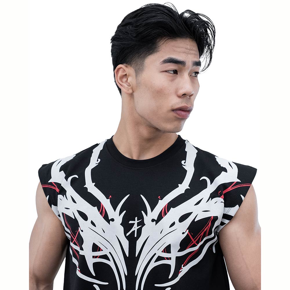 6 - Athflex Men's Sleeveless Tribal Boxy Tank,  Small  Black 