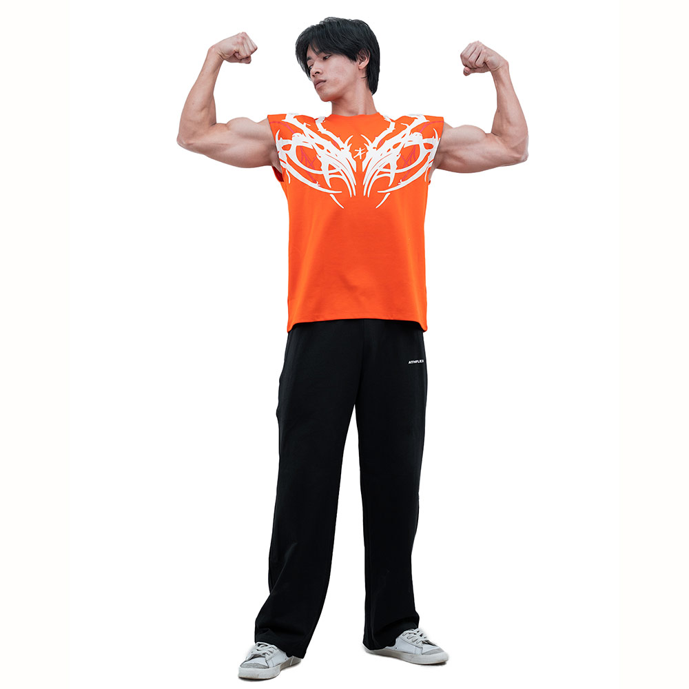 7 - Athflex Men's Sleeveless Tribal Boxy Tank,  Small  Orange 
