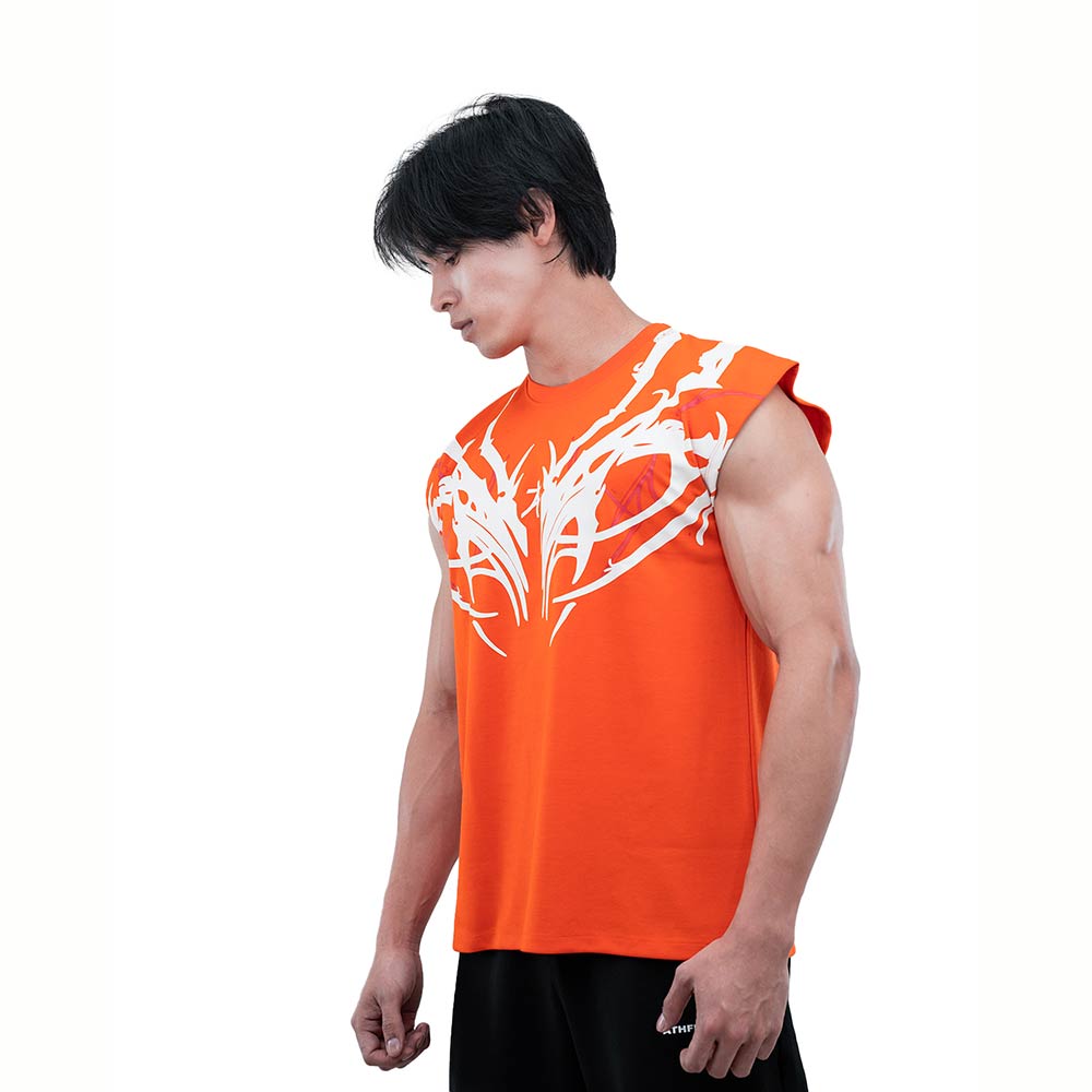 4 - Athflex Men's Sleeveless Tribal Boxy Tank,  Medium  Orange 