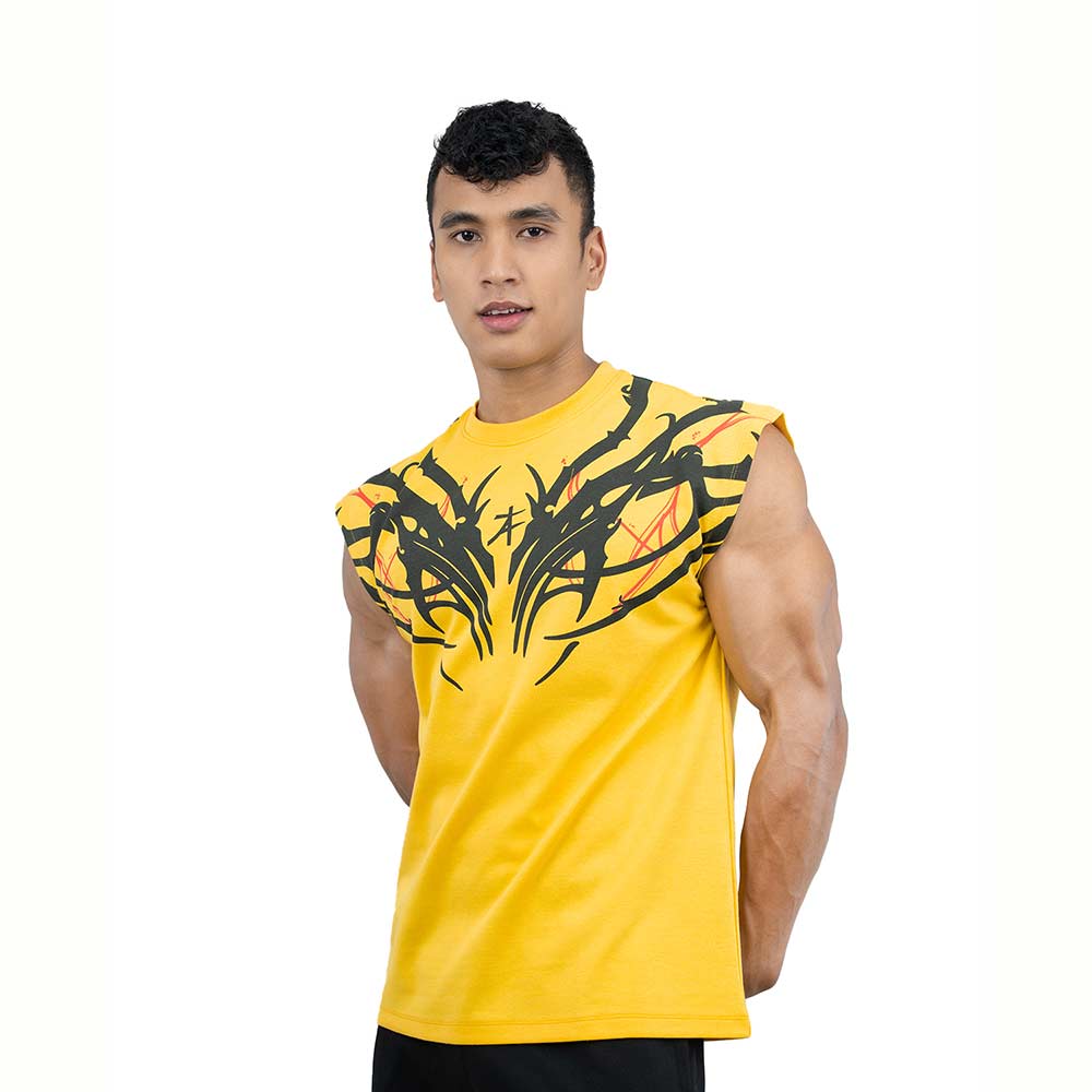 3 - Athflex Men's Sleeveless Tribal Boxy Tank,  Small  Yellow 