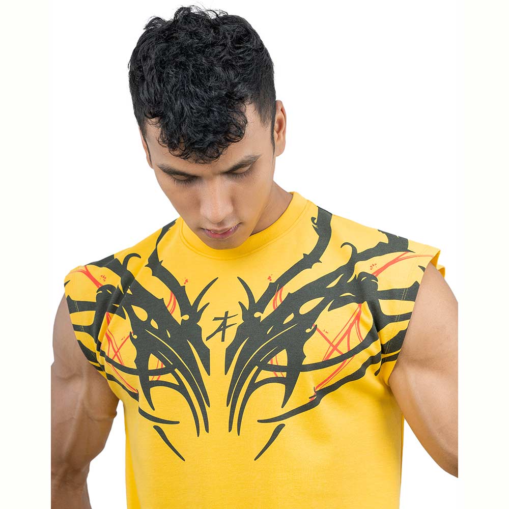 5 - Athflex Men's Sleeveless Tribal Boxy Tank,  Small  Yellow 