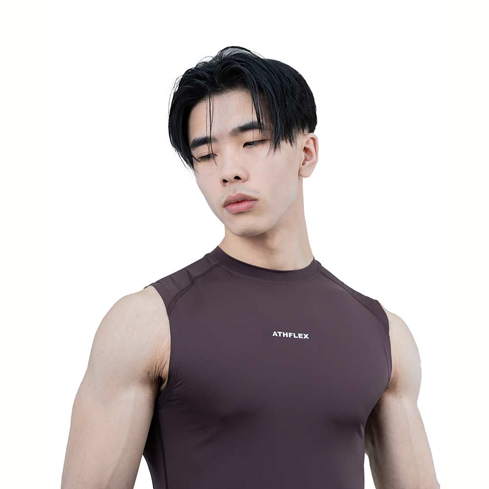 6 - Athflex Men's Sleeveless Ace Compression Tank,  Large  Aubergine 