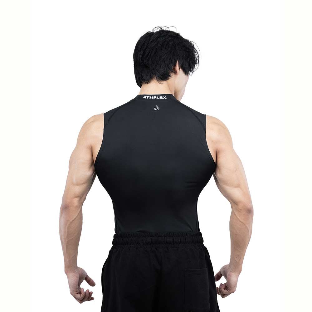 4 - Athflex Men's Sleeveless Hustle Highneck Compression Tank,  Medium  Black 