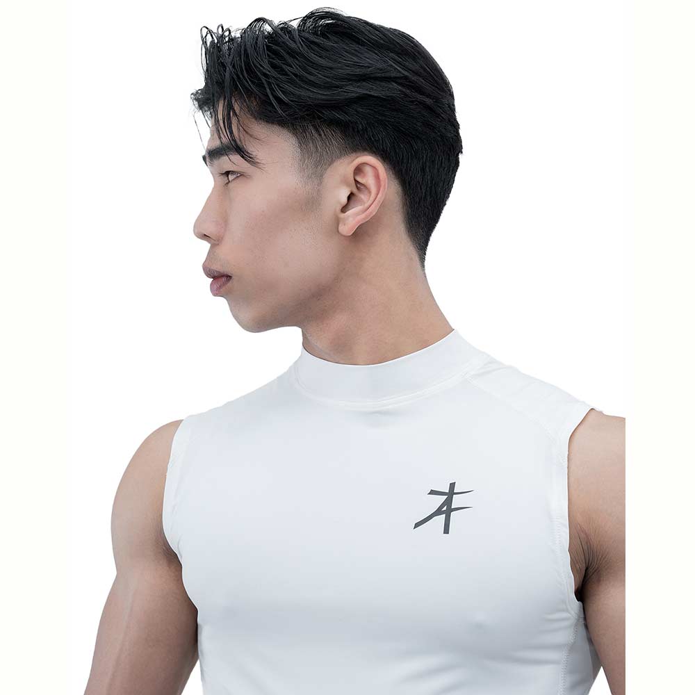 6 - Athflex Men's Sleeveless Hustle Highneck Compression Tank,  Medium  White 
