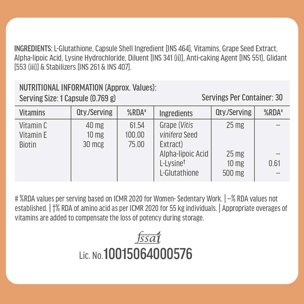 6 - HK Vitals Glutathione,  Unflavoured  30 capsules