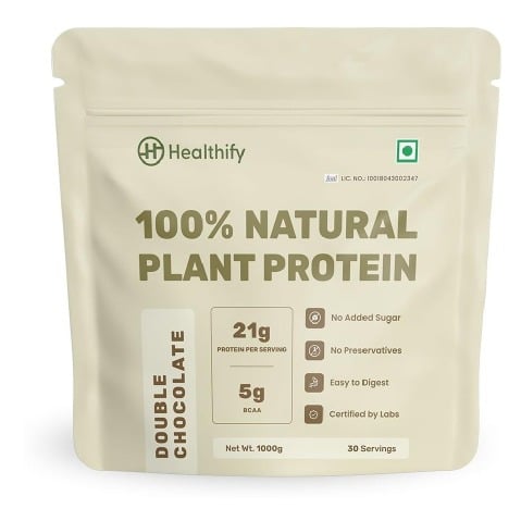 1 - HealthifyMe 100% Natural Vegan Plant Protein,  2.2 lb  Double Chocolate 