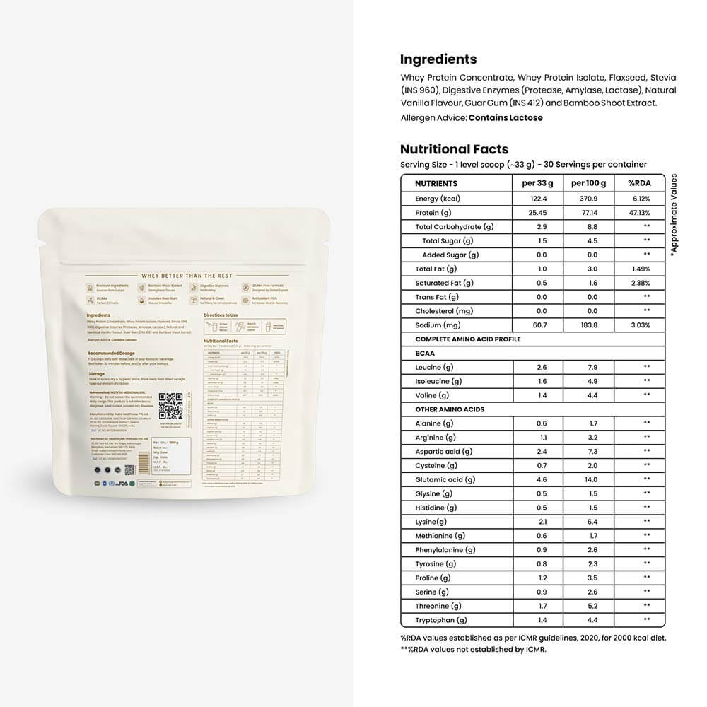 4 - HealthifyMe 100% Whey Protein,  2.2 lb  Classic Vanilla 