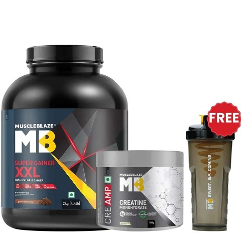 MuscleBlaze Super Gainer XXL 2kg Chocolate & Creatine Monohydrate CreAMP 100g Combo