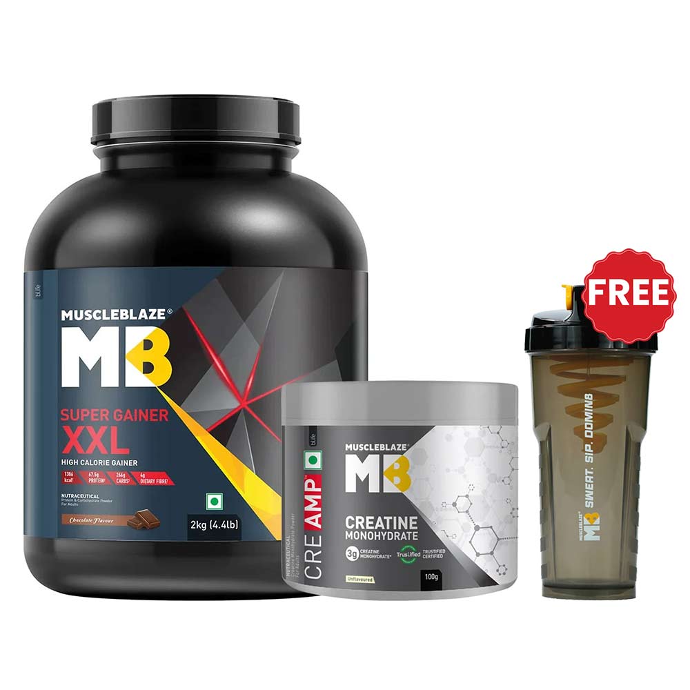 MuscleBlaze Super Gainer XXL 2kg Chocolate & Creatine Monohydrate CreAMP 100g Combo