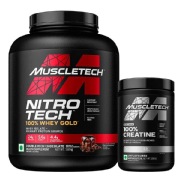 MuscleTech Nitrotech 100% Whey Gold 3.99 lb Double Rich Chocolate (India) & Platinum 100% Creatine Combo- 0.55 lb Unflavoured