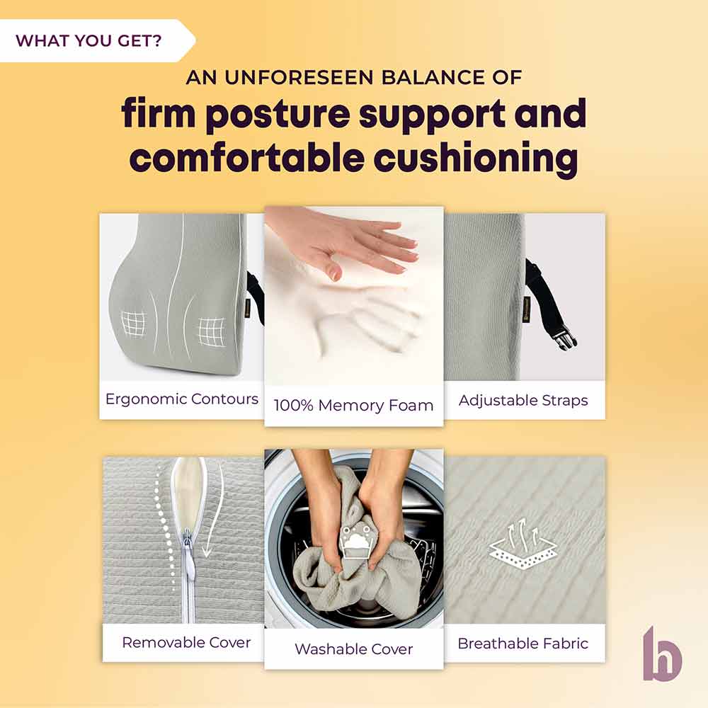 3 - betterhood Back Support Cushion,  Grey  for Chair 