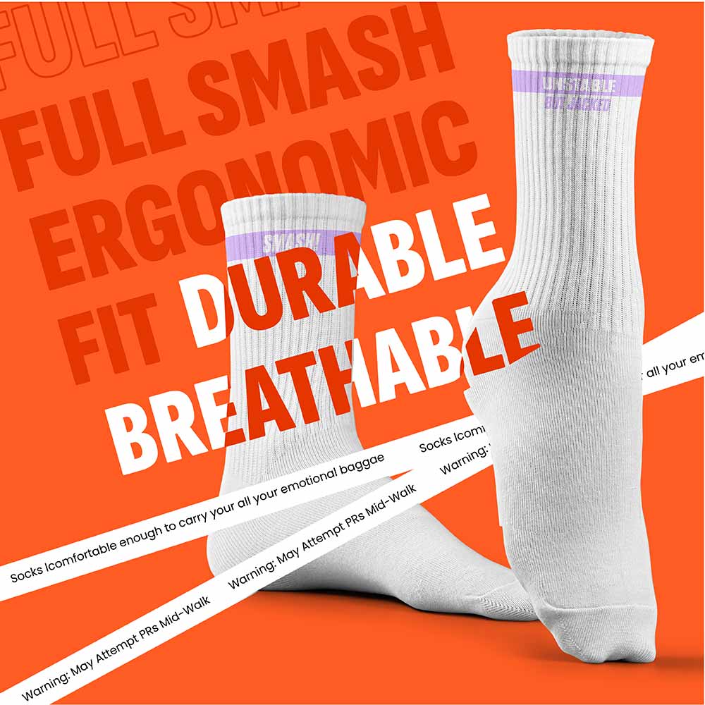 1 - Smash Socks,  White - Unstable but Jacked Socks  Crew Length 