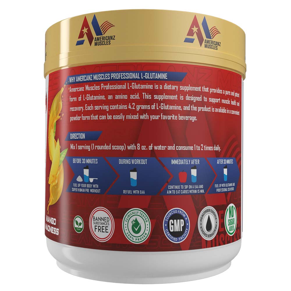 3 - Americanz Muscles Professional L-Glutamine,  0.66 lb  Mango Madness 