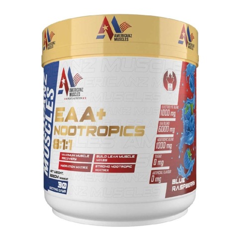 1 - Americanz Muscles EAA + Nootropics 8:1:1,  Blue Raspberry  0.66 lb  30 Servings 