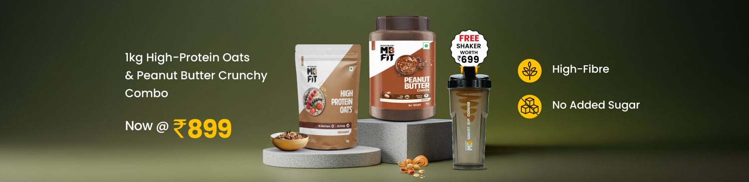 MuscleBlaze High Protein Oats 1 kg Unflavoured & Chocolate Peanut Butter 1 kg Crunchy Combo | Free Shaker