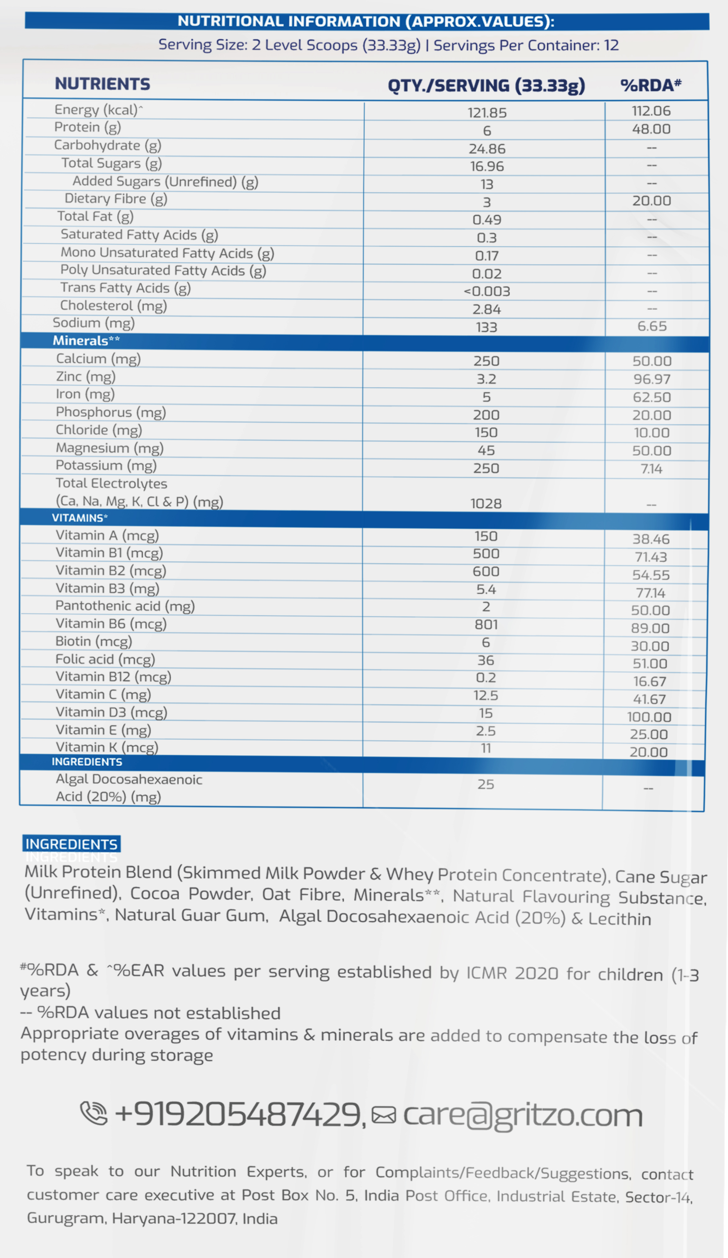 3 - Supermilk Gritzo Overall Growth for Boy/Girl 2-6 Yrs Protein & Nutrition Drink Mix,  800 g  Double Chocolate 