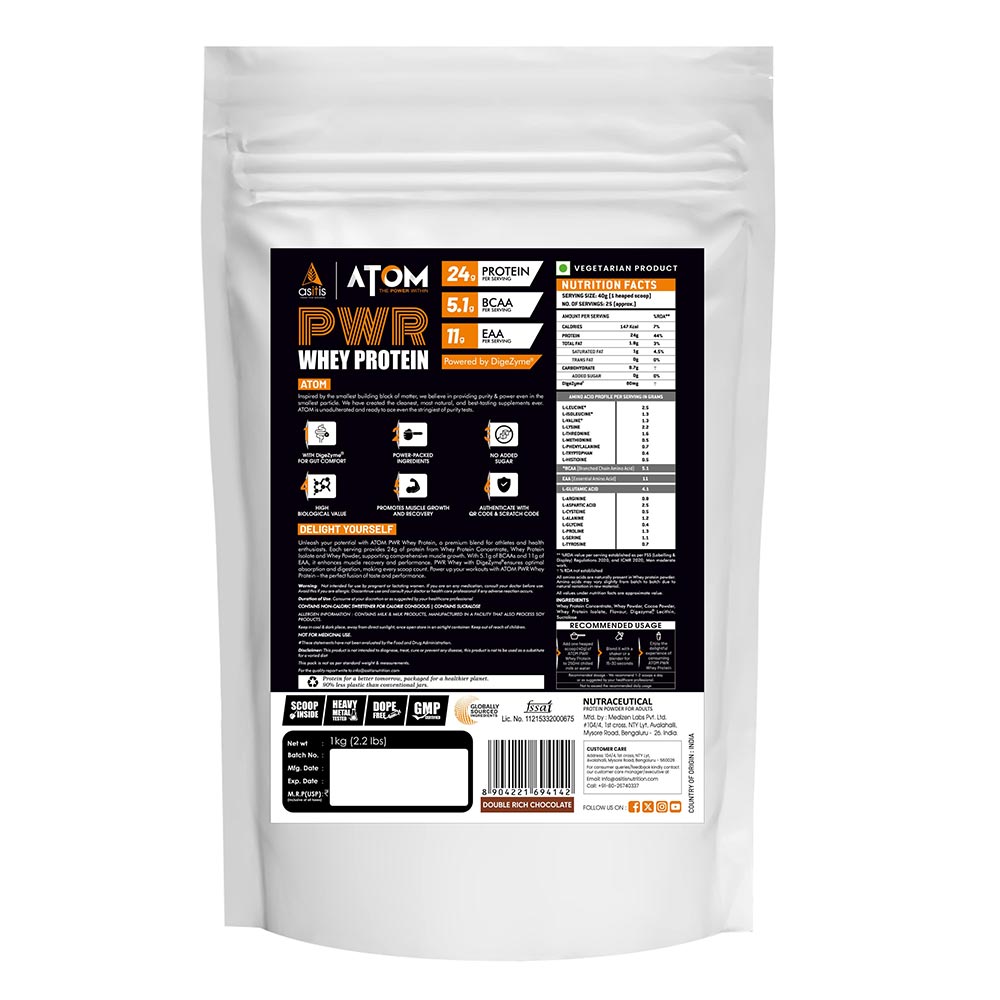 2 - AS-IT-IS Nutrition ATOM PWR Whey Protein,  2.2 lb  Double Rich Chocolate 