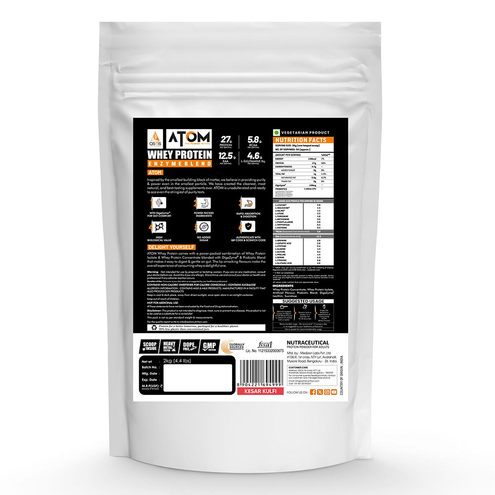 2 - AS-IT-IS Nutrition ATOM Whey Protein with Enzymes,  4.4 lb  Kesar Kulfi 