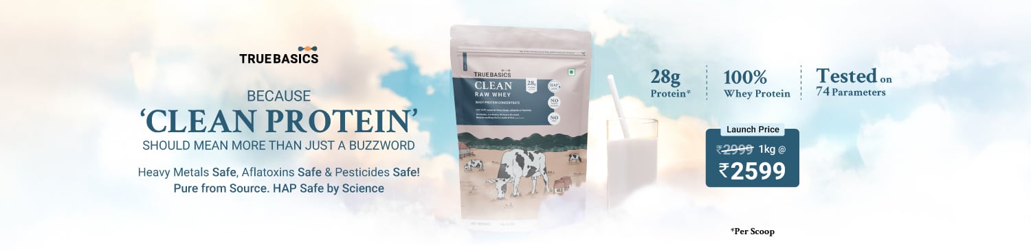 TrueBasics Clean Raw Whey Concentrate, 1 kg (2.2 lb) | Launch Price - 2599