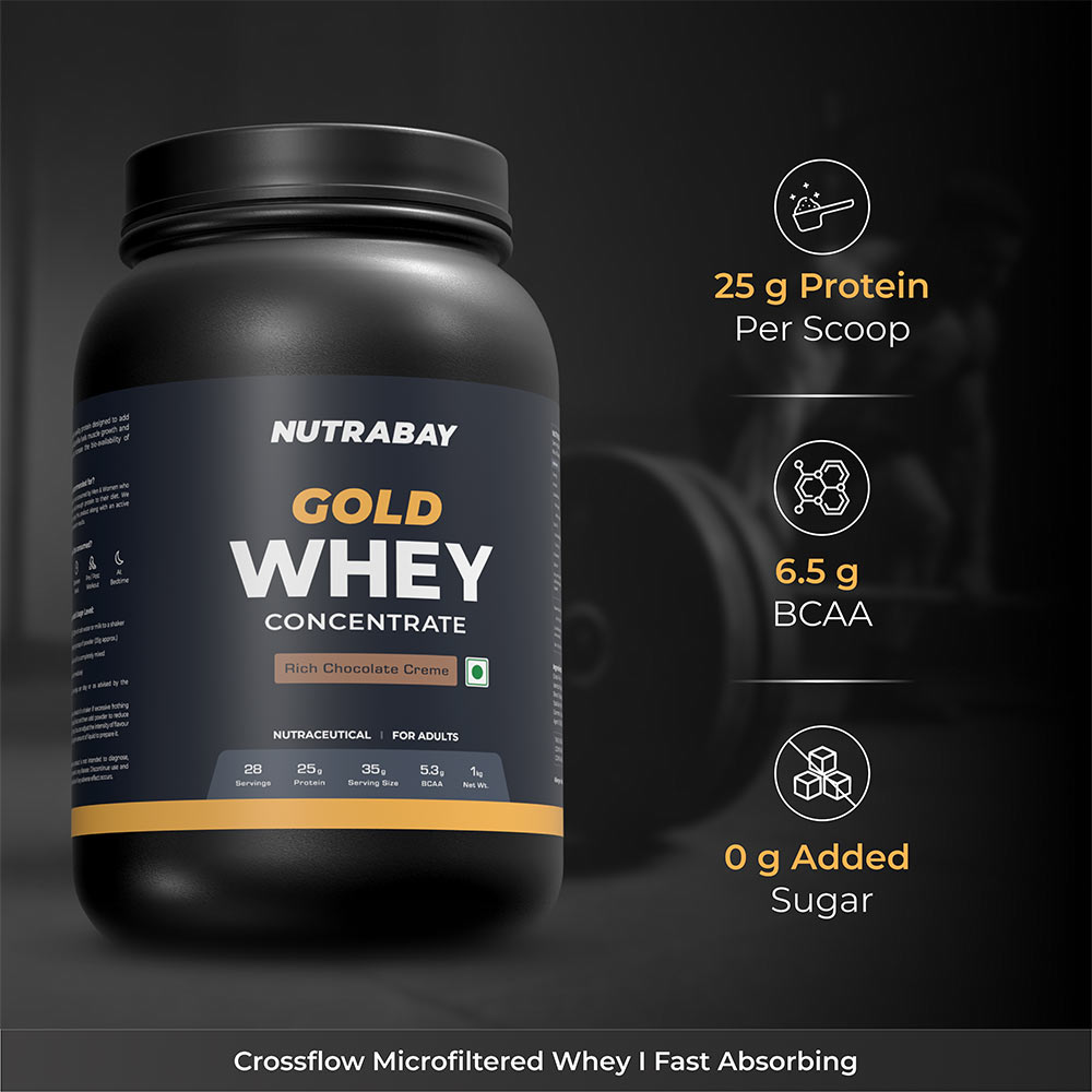 5 - Nutrabay Gold Concentrate Whey Protein,  2.2 lb  Rich Chocolate Creme 