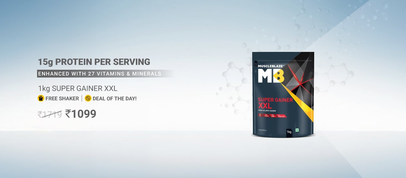MuscleBlaze Super Gainer XXL Weight Gainer 1kg @ 1099 + Free Shaker