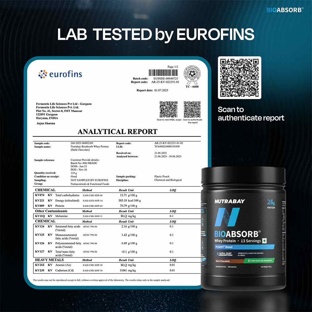 5 - Nutrabay BioAbsorb Whey Protein,  1.1 lb  Dark Chocolate 