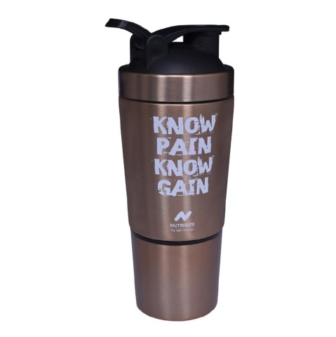 2 - GHC Stainless Steel Shaker Bottle,  Bronze (with Extra Compartment)  590 ml 