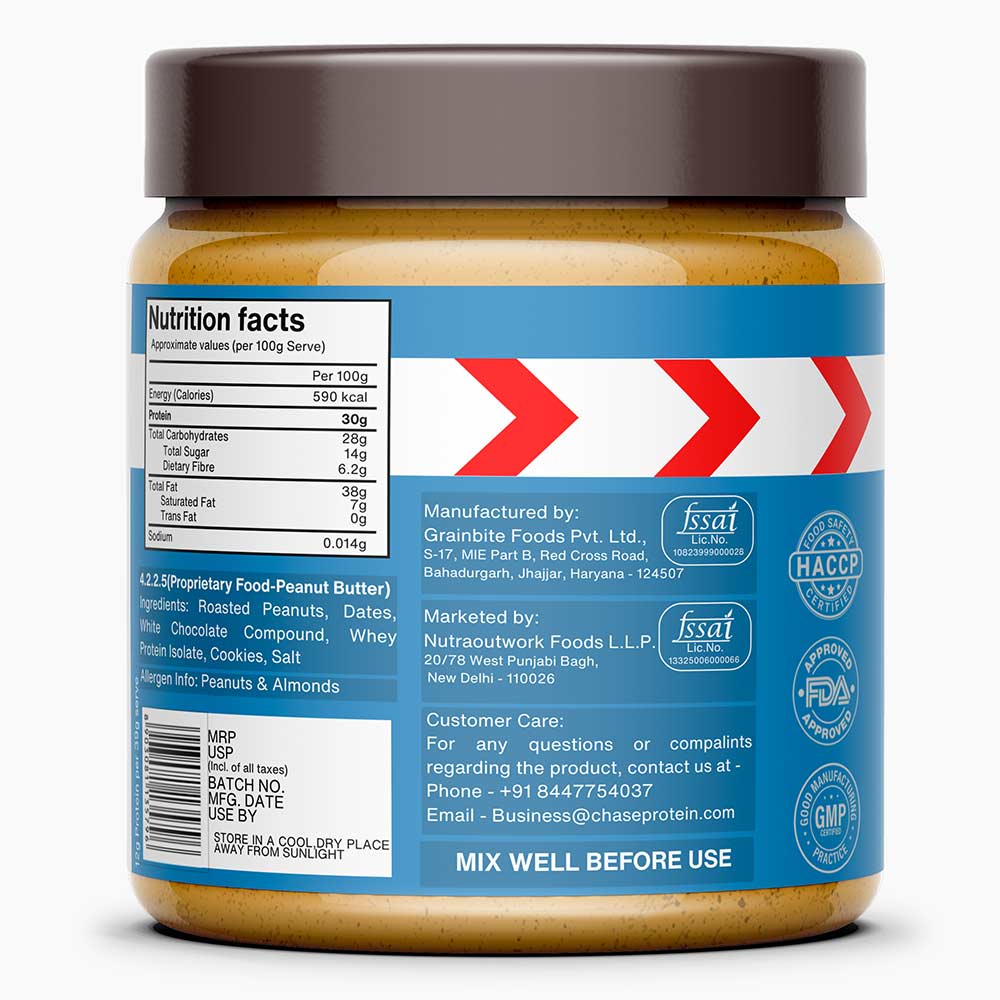 2 - Chase Protein Peanut Butter with Isolate Whey,  400 g  Cookies & Cream with Cookie Chunks 