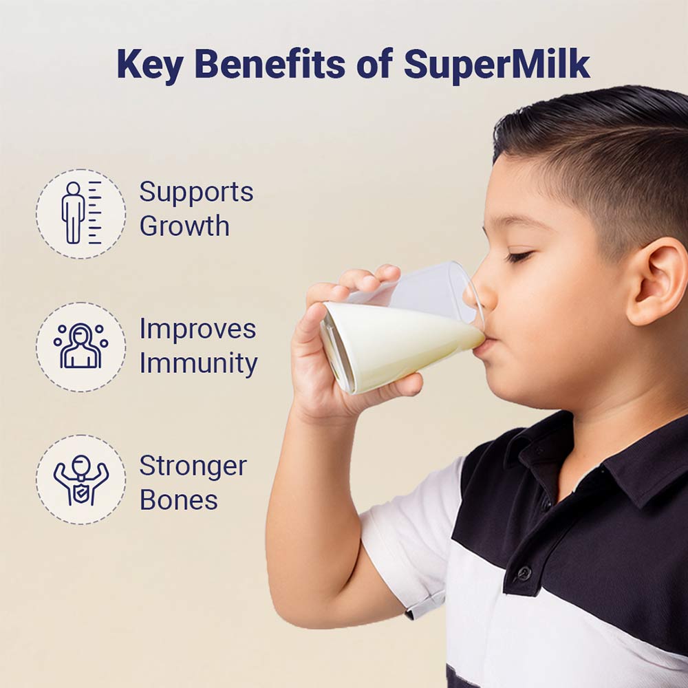 3 - Supermilk Height+ Unsweetened for 7-12 Yrs Boy Personalized Protein and Nutrition Drink Mix,  400 g  Creamy Vanilla