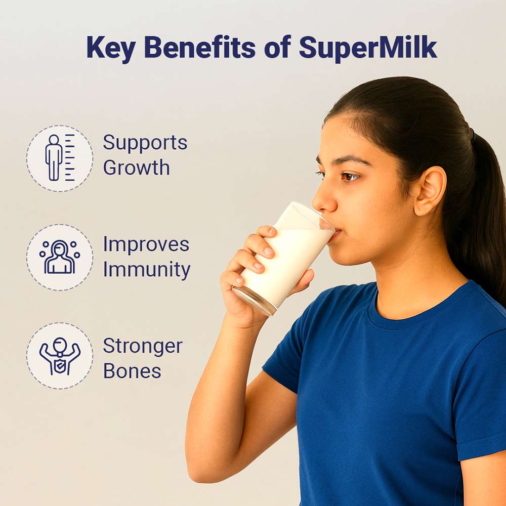 3 - Supermilk Gritzo Height+ Unsweetened for 13+ Yrs Girl Personalized Protein and Nutrition Drink Mix,  400 g  Creamy Pink Vanilla