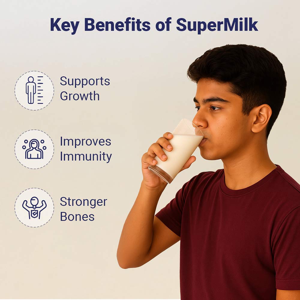 3 - Supermilk Gritzo Height+ Unsweetened for 13+ Yrs Boy Personalized Protein and Nutrition Drink Mix,  400 g  Creamy Vanilla