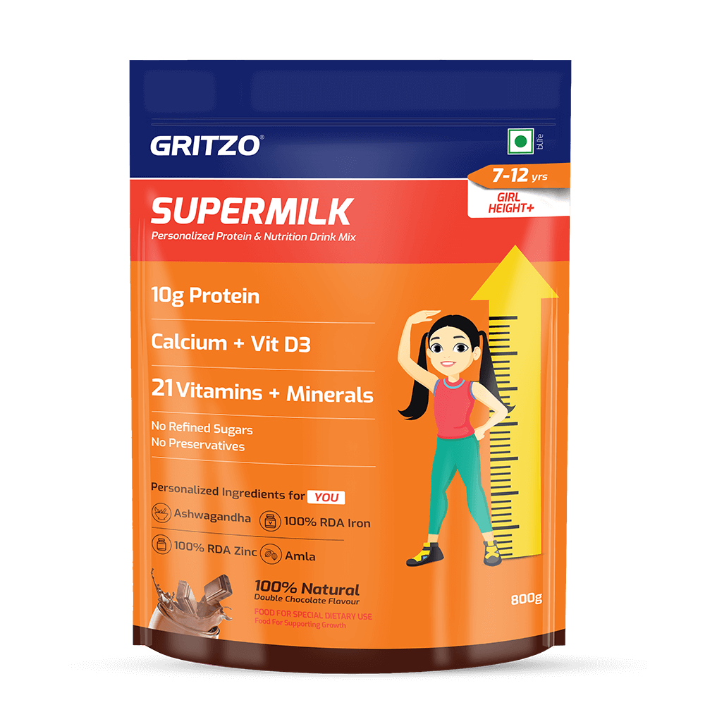 1 - Supermilk Height+ for Girl 7 to 12 years, 1 kg Double Chocolate 7-12 Yrs Girl Height+