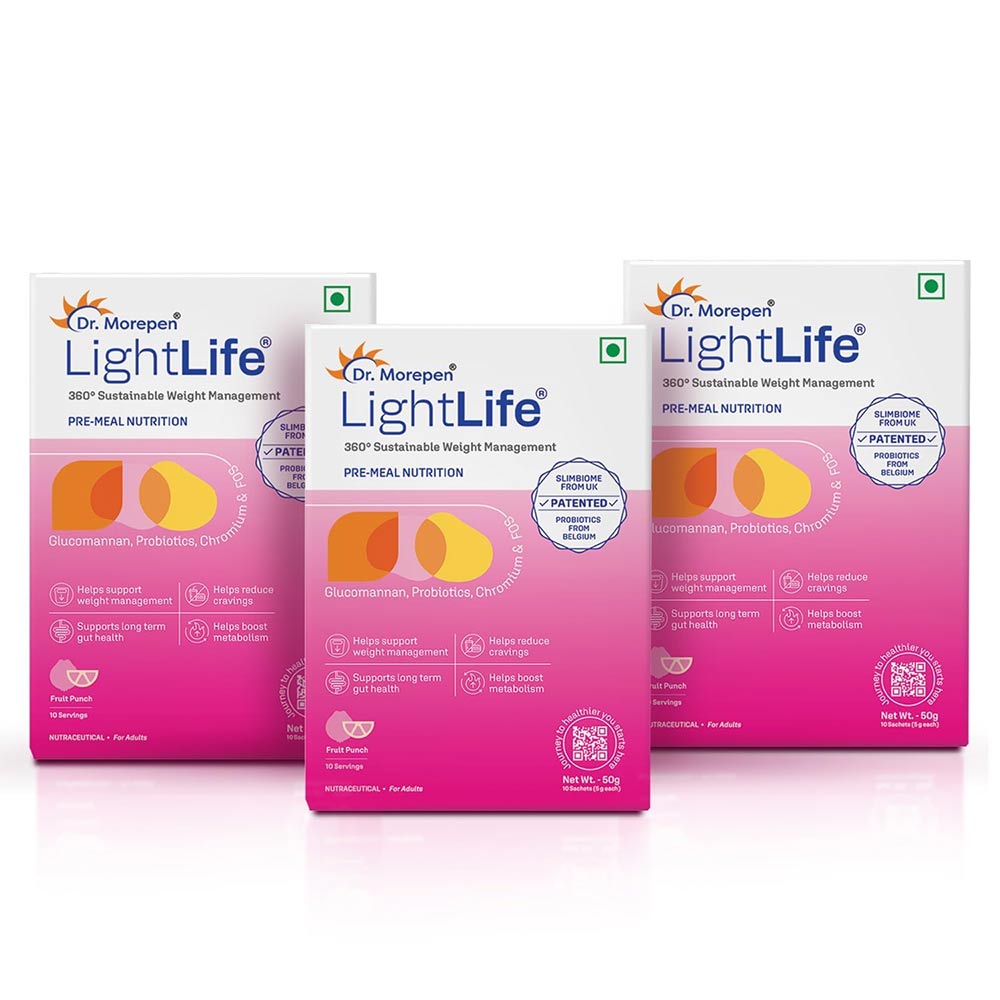 Dr. Morepen LightLife Pre-Meal Nutrition, 10 sachets/pack Fruit Punch (Pack of 3)