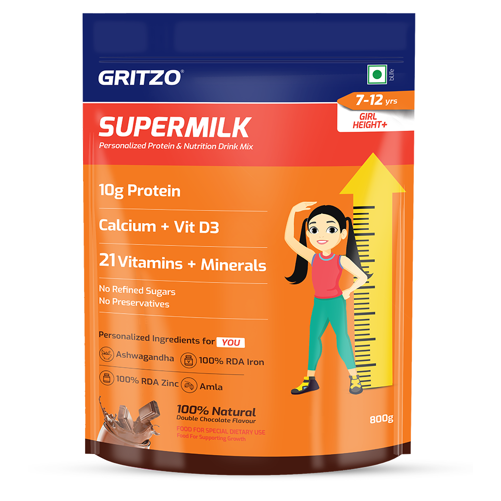 1 - Supermilk Height+ for Girl 7 to 12 years, 800 g Double Chocolate 7-12 Yrs Girl Height+