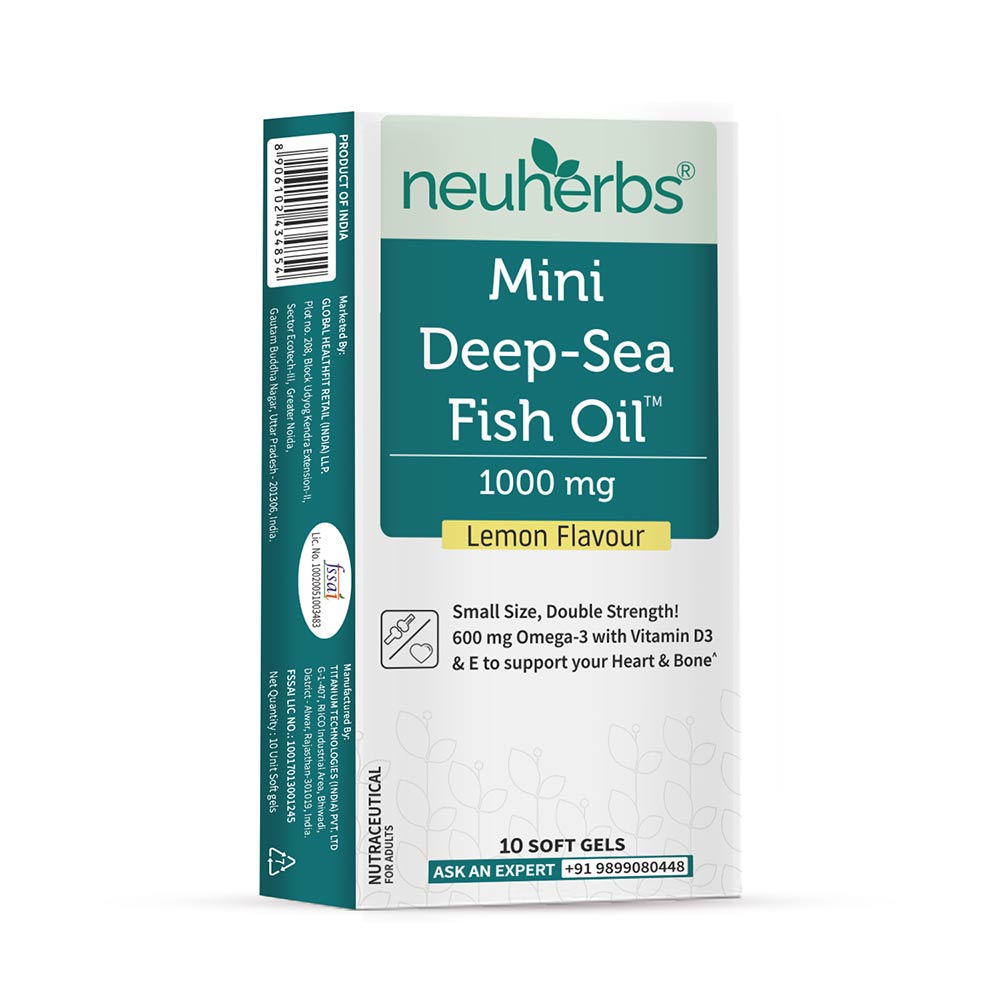 3 - Neuherbs Mini Deep-Sea Fish Oil 1000mg for Heart & Bone Lemon Flavour,  10 softgels 