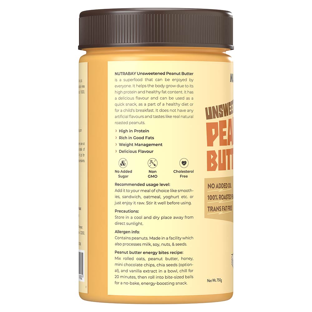 6 - Nutrabay Foods All-Natural Peanut Butter,  750 g  Unsweetened, Creamy 