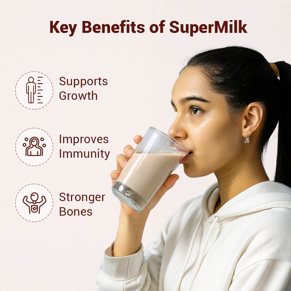3 - Supermilk Gritzo Height+ for 13+ Yrs Girls Personalized Protein & Nutrition Drink Mix,  400 g  Cafe Mocha