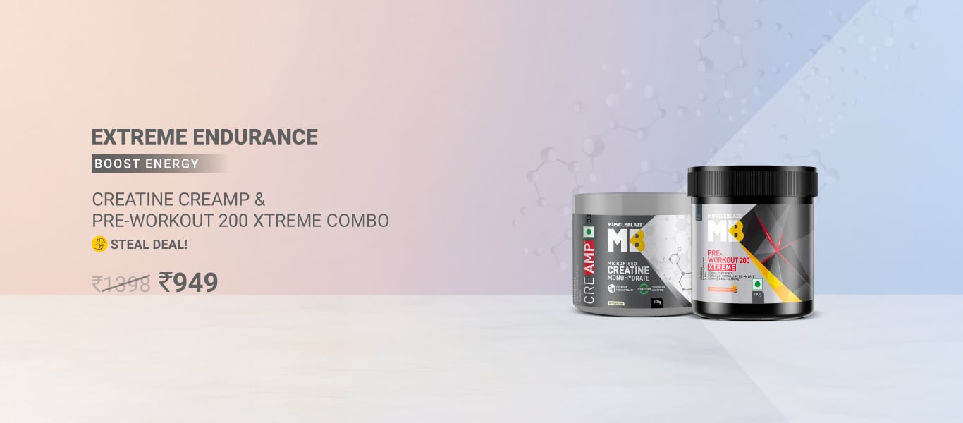 MuscleBlaze Creatine Monohydrate CreAMP & PRE Workout 200 Xtreme 0.22 lb Combo @ 949