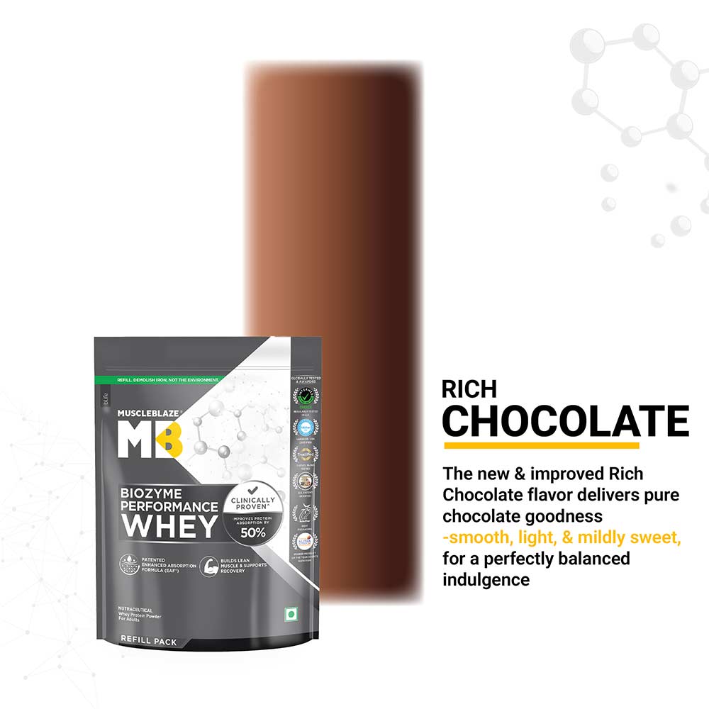 3 - MuscleBlaze Biozyme Performance Whey,  2.2 lb  Refill Pack Rich Chocolate