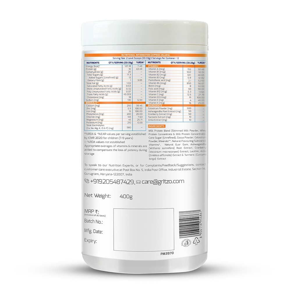 Gritzo SuperMilk Height+ for 7-12 Yrs Girls 400 g Double Chocolate & Gummies Multivitamin Combo
